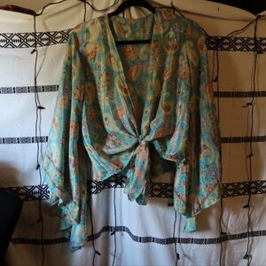 Floral Paisley Tie-Front Blouse